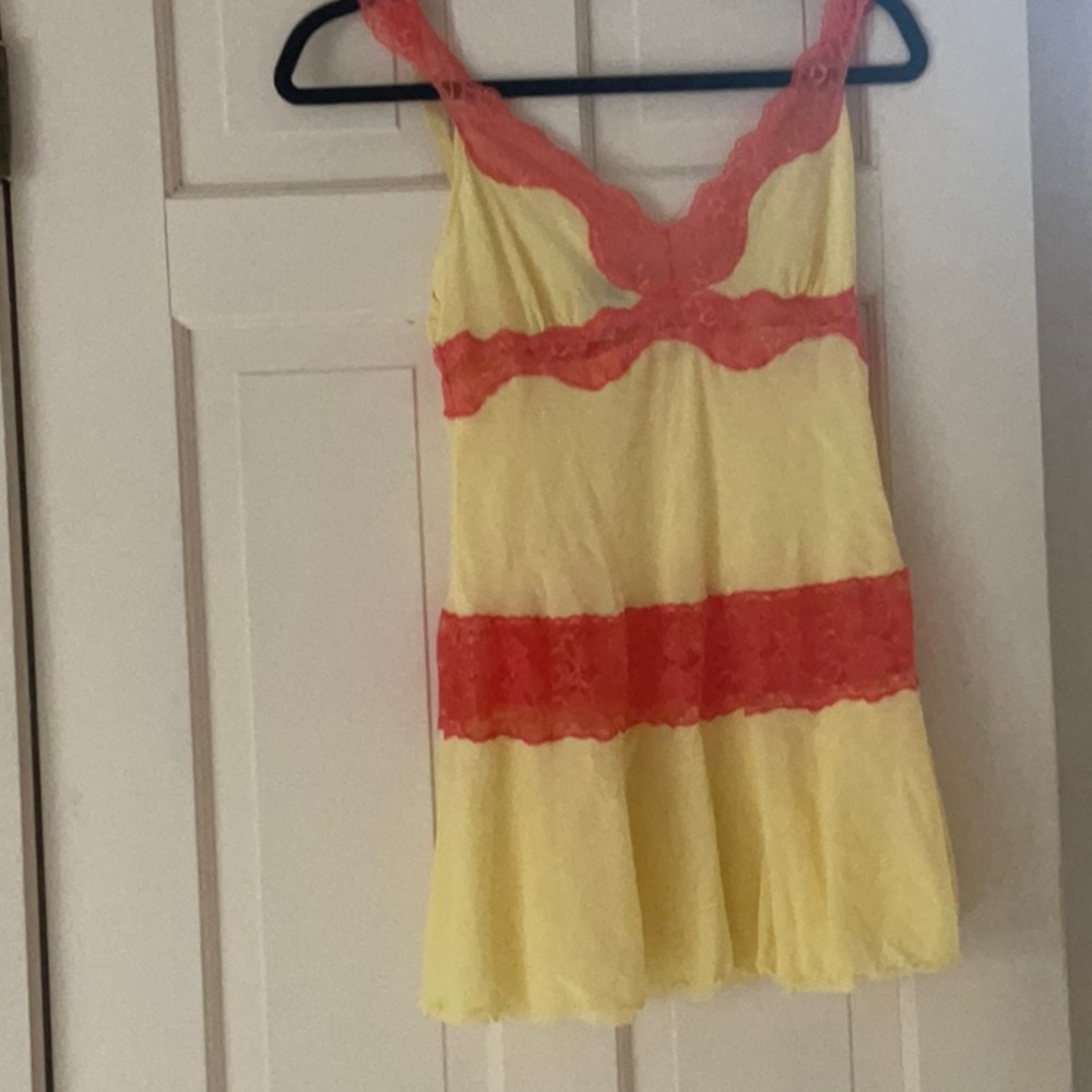 Cosabella orange and yellow babydoll lace nightgown M lace sheer